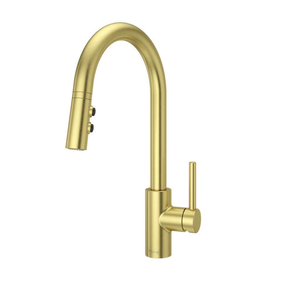Stellen Traditional Brushed Gold Pull-Down Kitchen Faucet with AccuDock