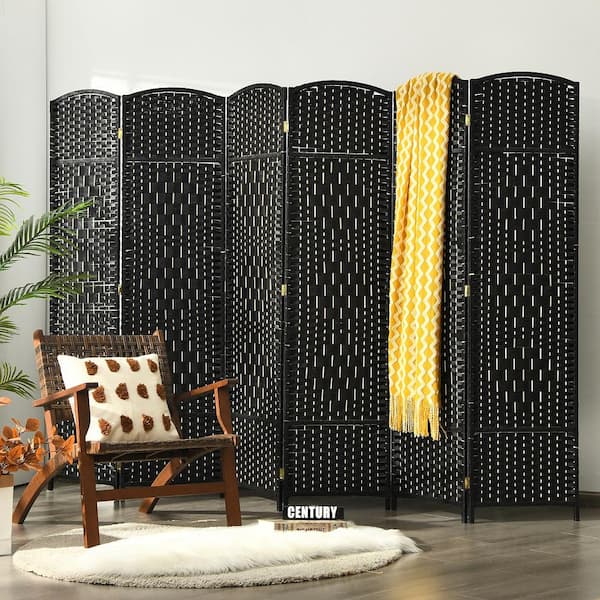 6 ft. Black Room Divider Weave Fiber Folding Privacy Screen (6-Panel)