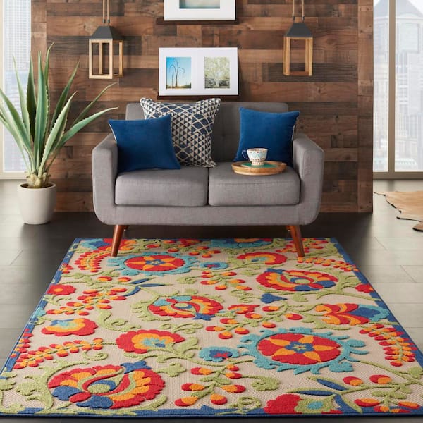 Aloha 4 ft. x 6 ft. Floral Patio Area Rug