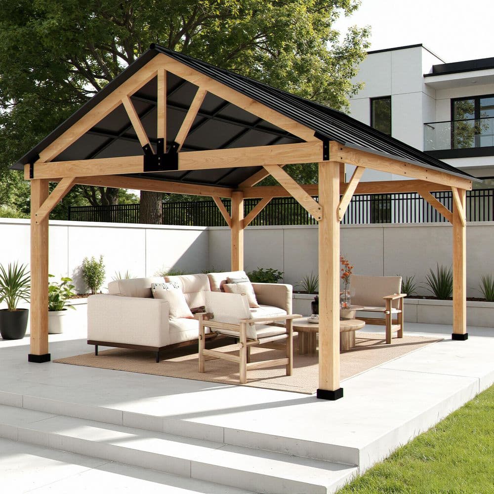 Yardsight 11 ft. x 13 ft. Cedar Wood Frame Outdoor Gazebo with