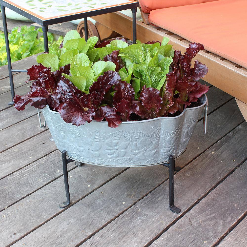 20" Galvanized Steel Embossed Oval Tub with Folding Stand