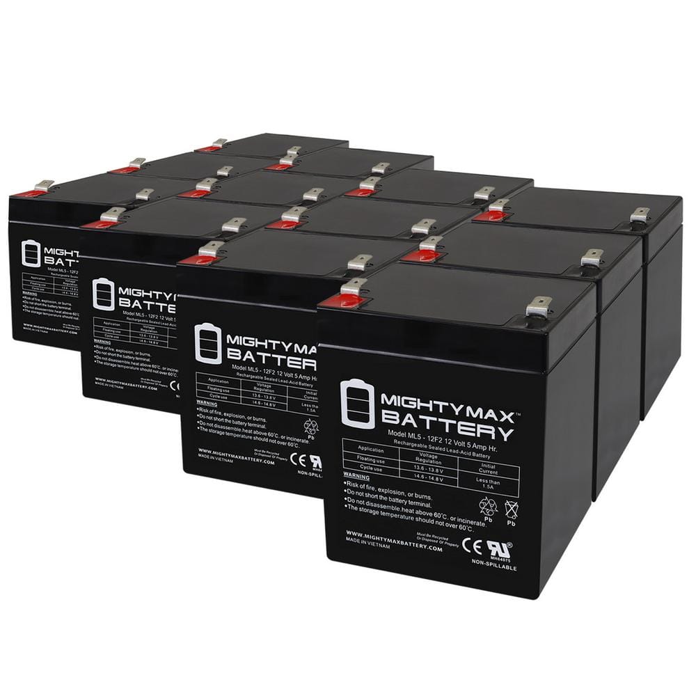 12V 5Ah F2 SLA Replacement Battery for Napco Alarms Gem-p816 - 12 Pack
