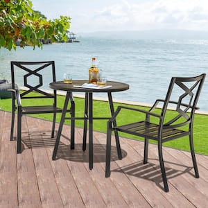 3-Piece Outdoor Patio Bistro Set With Round Coffee Table and Stackable Armchair Black