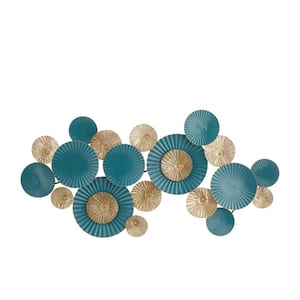 Metal Teal Plate Wall Decor with Textured Pattern