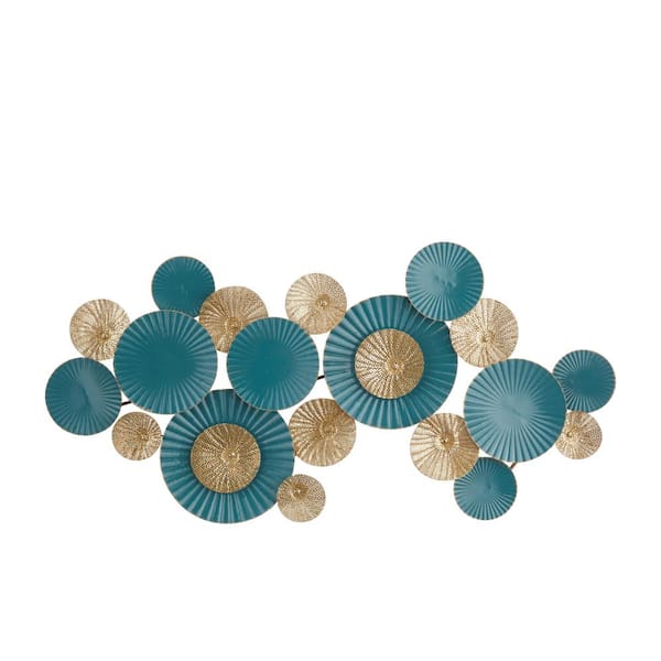Litton Lane 52 in. x  26 in. Metal Teal Plate Wall Decor with Textured Pattern