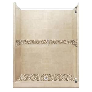 Roma Grand Hinged 42 in. x 54 in. x 80 in. Center Drain Alcove Shower Kit in Brown Sugar and Satin Nickel Hardware