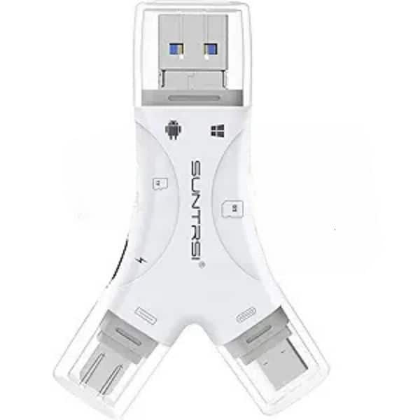 4-in-1 Micro SD Card Reader Adapter, Plug and Play with Charging Port Design and High-Speed for Multiple Devices, White