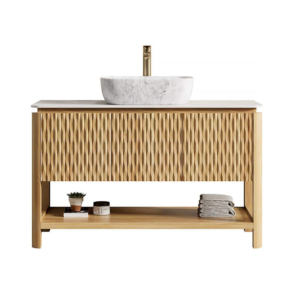 48 in. Single Sink Freestanding Natural Bath Vanity with Carrara White Sintered Stone Top Unassembled price history on PriceWatchPro