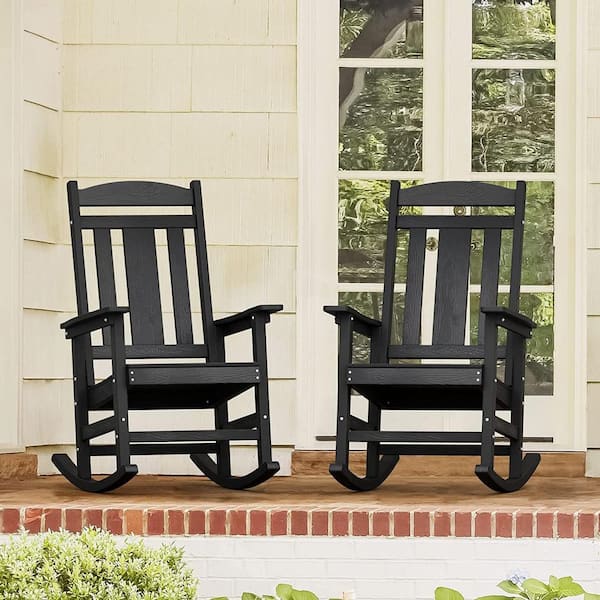 Unbranded Black Plastic Outdoor Rocking Chair Set of 2