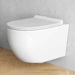 Hampton Wall Hung Toilet 0.8/1.6 GPF Dual Flush Elongated Bowl Toilet in Crisp white, Seat Included
