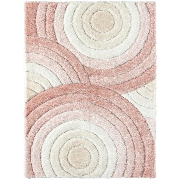 LUXE WEAVERS Lantanas Collection Pink 8 ft. x 10 ft. Shag Geometric Circles Polypropylene Area Rug