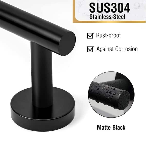 ruiling - Porter 6- Piece Bath Hardware Set with Towel Ring Toilet Paper Holder Towel Hook and Towel Bar in Stainless Steel Black