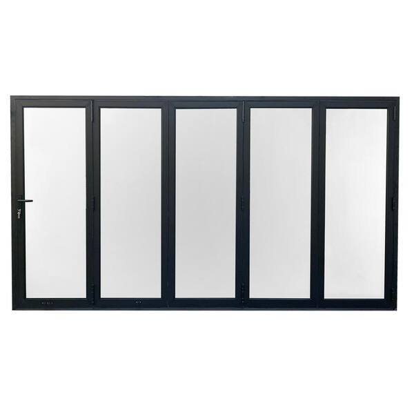 TEZA DOORS Teza 90 Series 144 in. x 80 in. Matte Black Left to Right Folding Aluminum BiFold