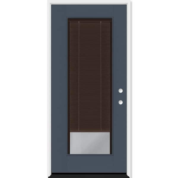 Legacy 36 in. x 80 in. Full Lite Clear Glass Mocha Miniblind LHIS Dark Denim Fiberglass Prehung Door w/4-9/16 in. Jamb