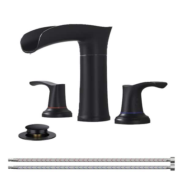 8 in. Widespread Double-Handle Bathroom Faucet with PEX Supply Line 3-Hole Vanity Sink Faucet Spout in Matte Black
