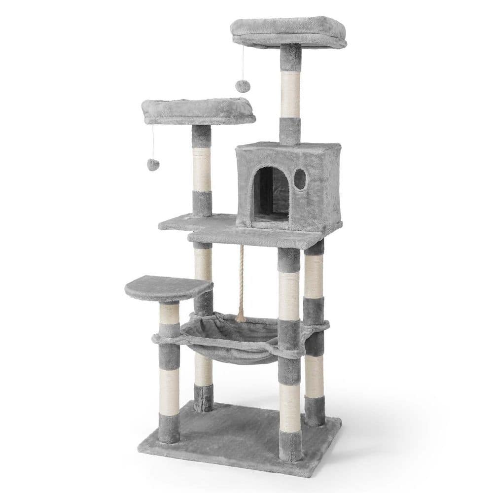 70 in. Light Grey Cat Tower for Indoor Cats, Multi-Level Cat Activity Tree with Scratching Posts, Basket, Cave Condo price history on PriceWatchPro