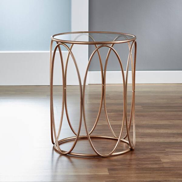 FirsTime Rose Gold Oval Side Table Beveled Glass Top