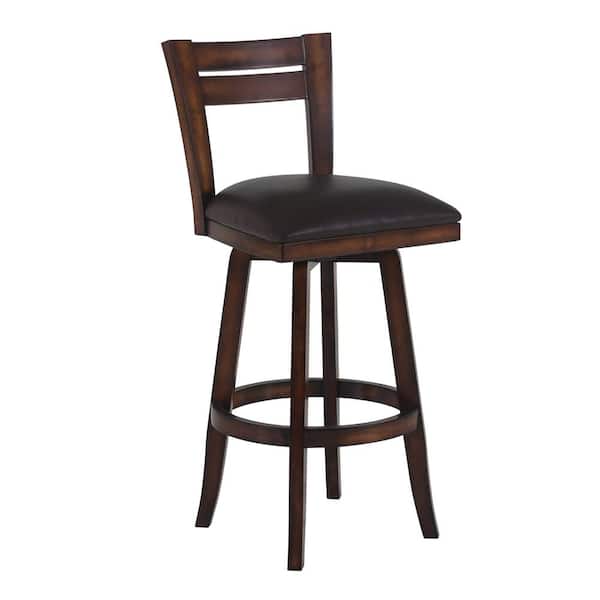 Armen Living Bristol 26 in. Brown Faux Leather and Pecan Wood Finish Swivel Bar Stool