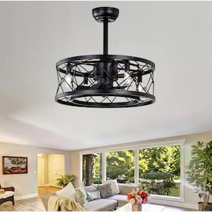 Lugh 20 in. Indoor Matte Black Cage Ceiling Fan with Remote Control and Reversible Motor
