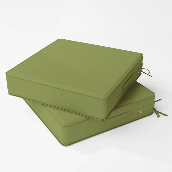 22 in. x 22 in. x 4 in. (2-Pack) Square Outdoor Patio Seating Repacement Lounge Chair Dining Seat Cushion Light Green
