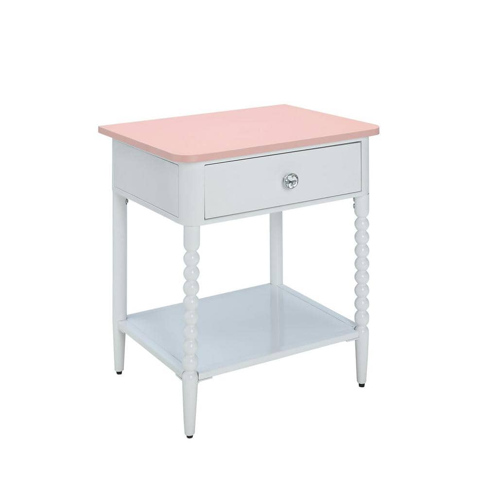 Tatiana 1-Drawer Pink and White Nightstand