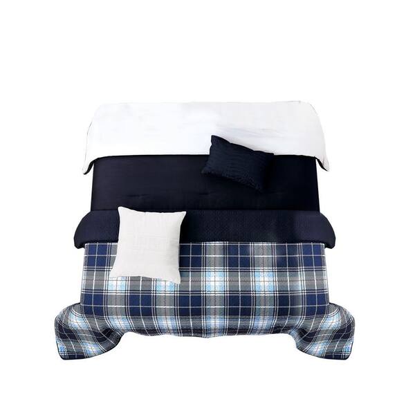 Benjara 6-Piece Blue Solid Print Microfiber Twin Comforter Set