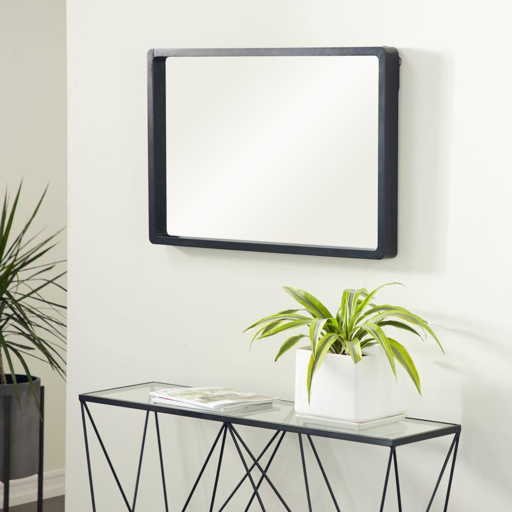 Elegant Matte Black Solid Wood Rectangular Wall Mirror 24" x 36"