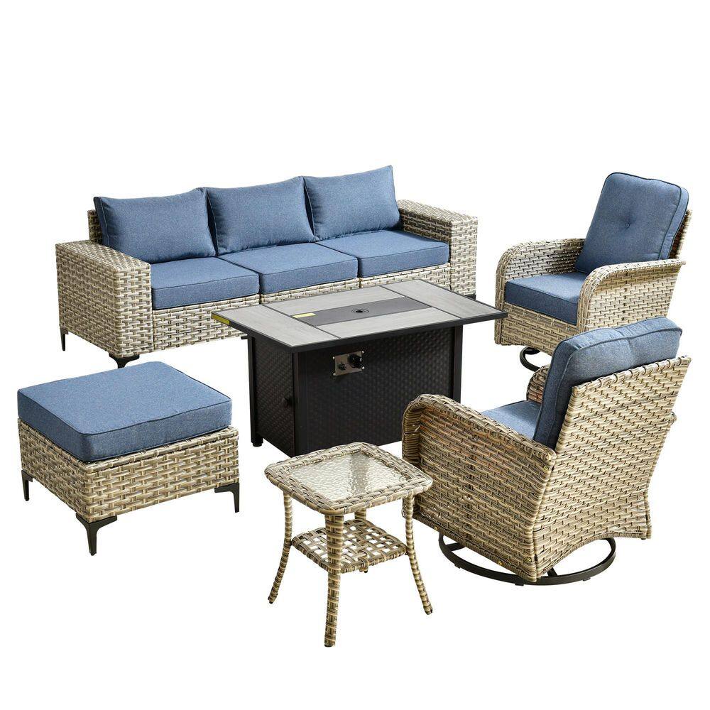 Resort 8 Pieces Wicker Outdoor Patio and Swivel Rocking Chairs with Gray Cushions price history on PriceWatchPro