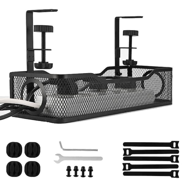Yichuhaoxi Under Desk Cable Management Tray Clamp-On Metal Organizer for Cord Storage Easy Installation Black