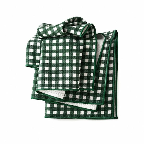 Pine Green Plaid Polyester Waffle Kitchen Towels, Quick-Dry Ultra-Absorbent Reusable Dish Towels, Set of 2