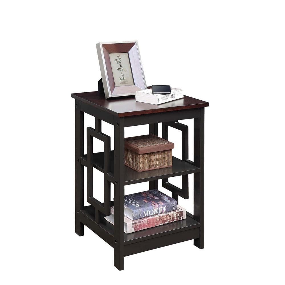 Espresso Medium Wood Square End Table with Shelves