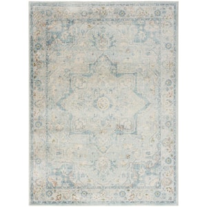 Astra Machine Washable Light Blue 4 ft. x 6 ft. Center medallion Traditional Area Rug
