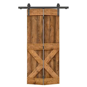 32 in. x 84 in. Mini x Series Walnut Stained DIY Wood Bi-Fold Barn Door with Sliding Hardware Kit
