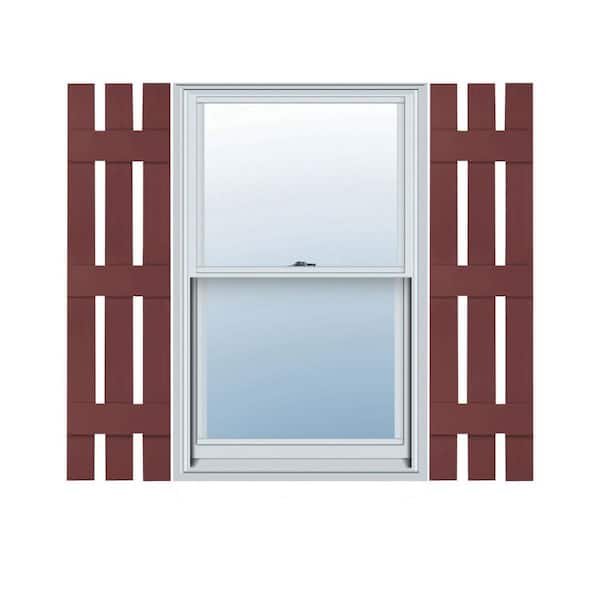 Ekena Millwork 12 in. x 67 in. Lifetime Vinyl Standard Three Board Spaced Board and Batten Shutters Pair Wineberry