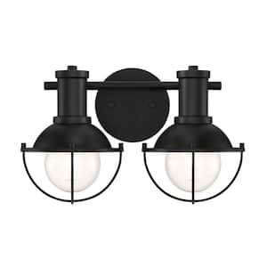 Dalton 15 in. 2-Light Matte Black Industrial Vanity with Metal Cages