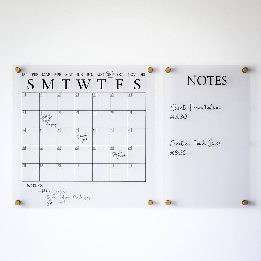 Clear Acrylic Wall Calendar and Notes Board Set with Marker