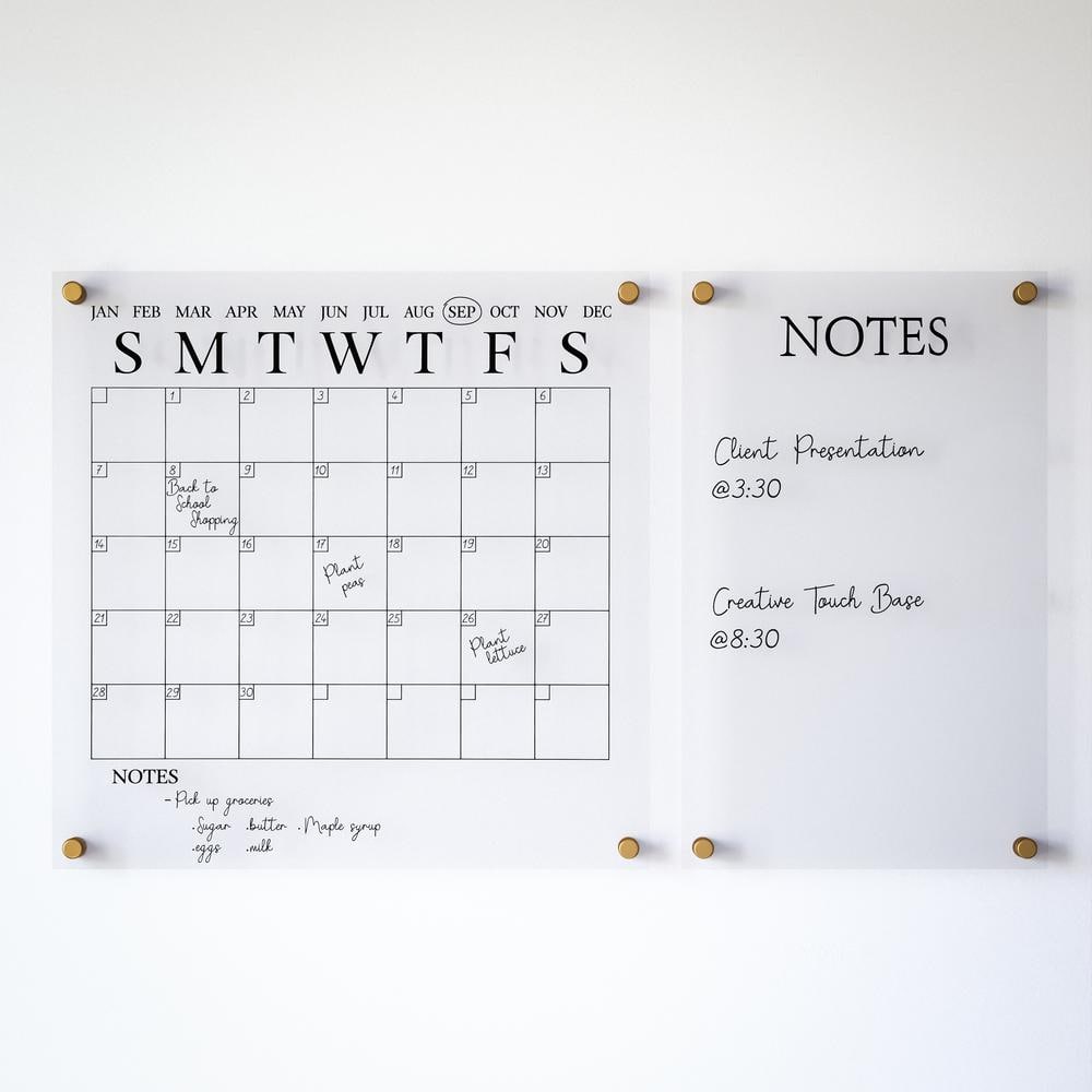 Clear Acrylic Wall Calendar and Notes Board Set with Marker