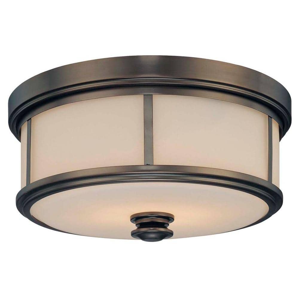 Harvard Court Bronze Etched Opal Glass Drum Flush Mount Light