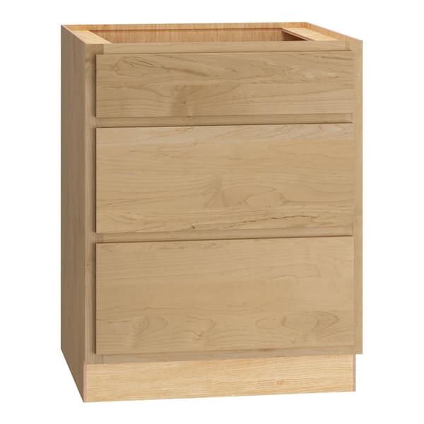 QuickShip Cottage 27 in. W x 24 in. D x 34.5 in. H Assembled 3-Drawer Base Kitchen Cabinet in Canopy Partial Overlay