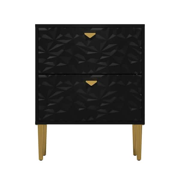 Kahomvis Modern Black 2-Drawer Wood Nightstand