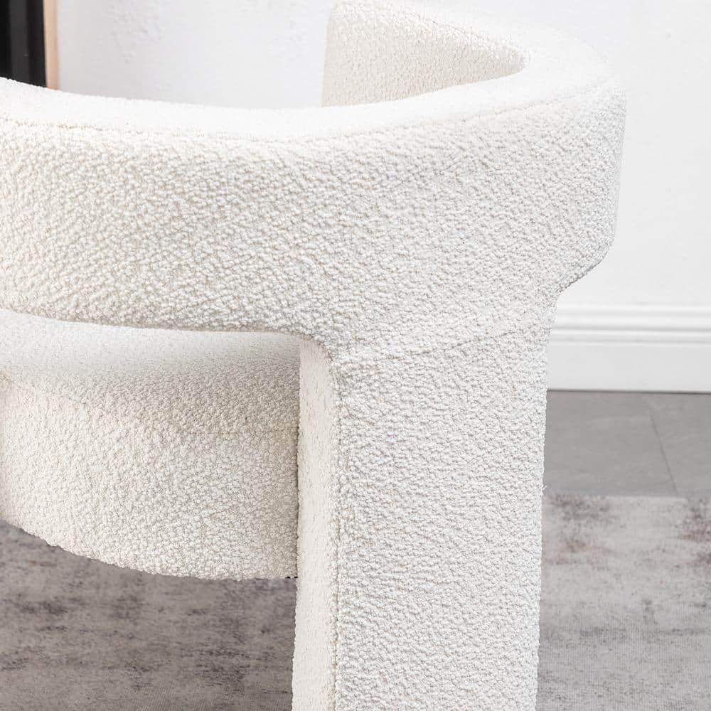 Cream Boucle Upholstered Barrel Accent Chair with Wood Frame