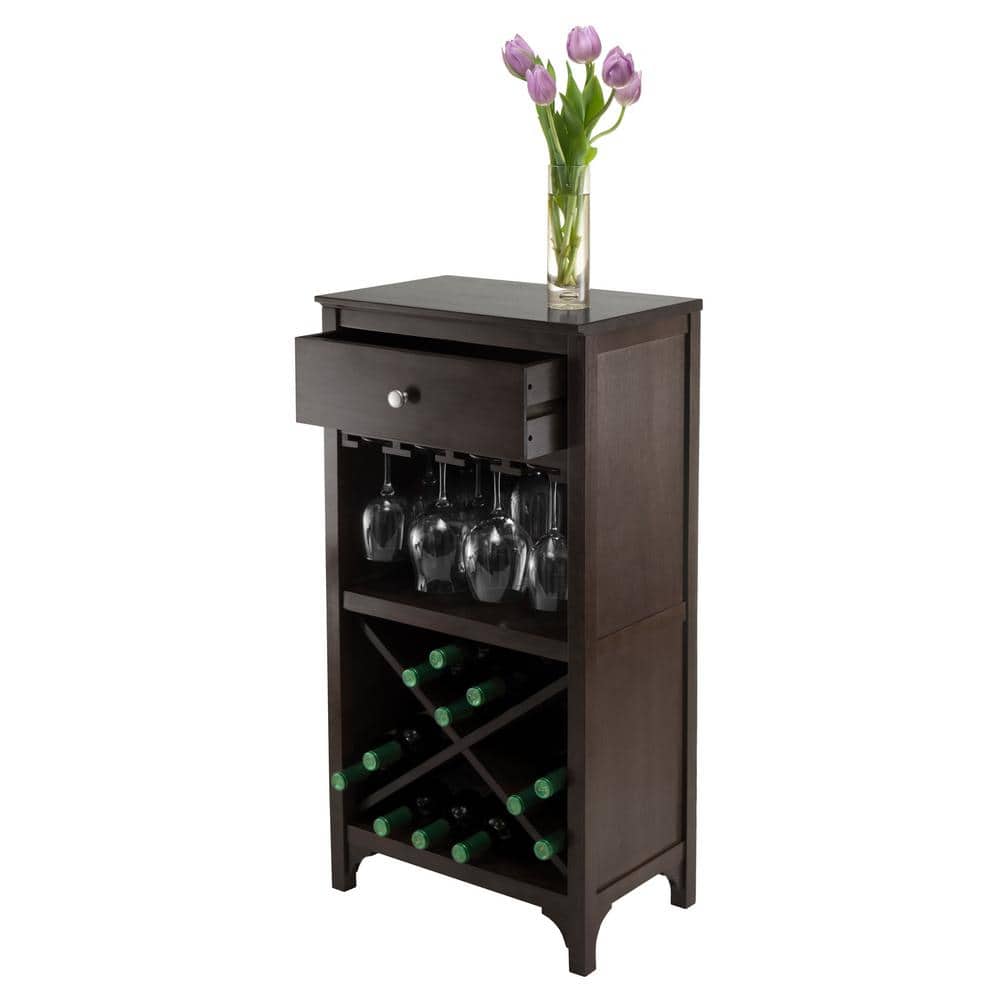 Elegant Transitional Black Wine Cabinet with X-Shelf and Glass Rack