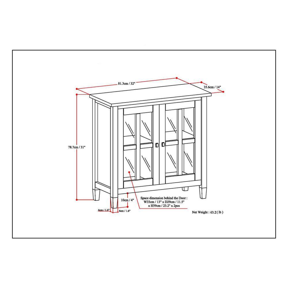 Rustic Distressed Grey Low Cupboard with Tempered Glass Doors