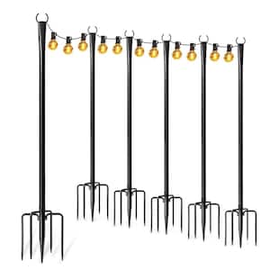 6-Pack 9 ft. Metal String Light Poles with Fork for Outside, Flagpole, Lights Hanger Pole for Garden Backyard