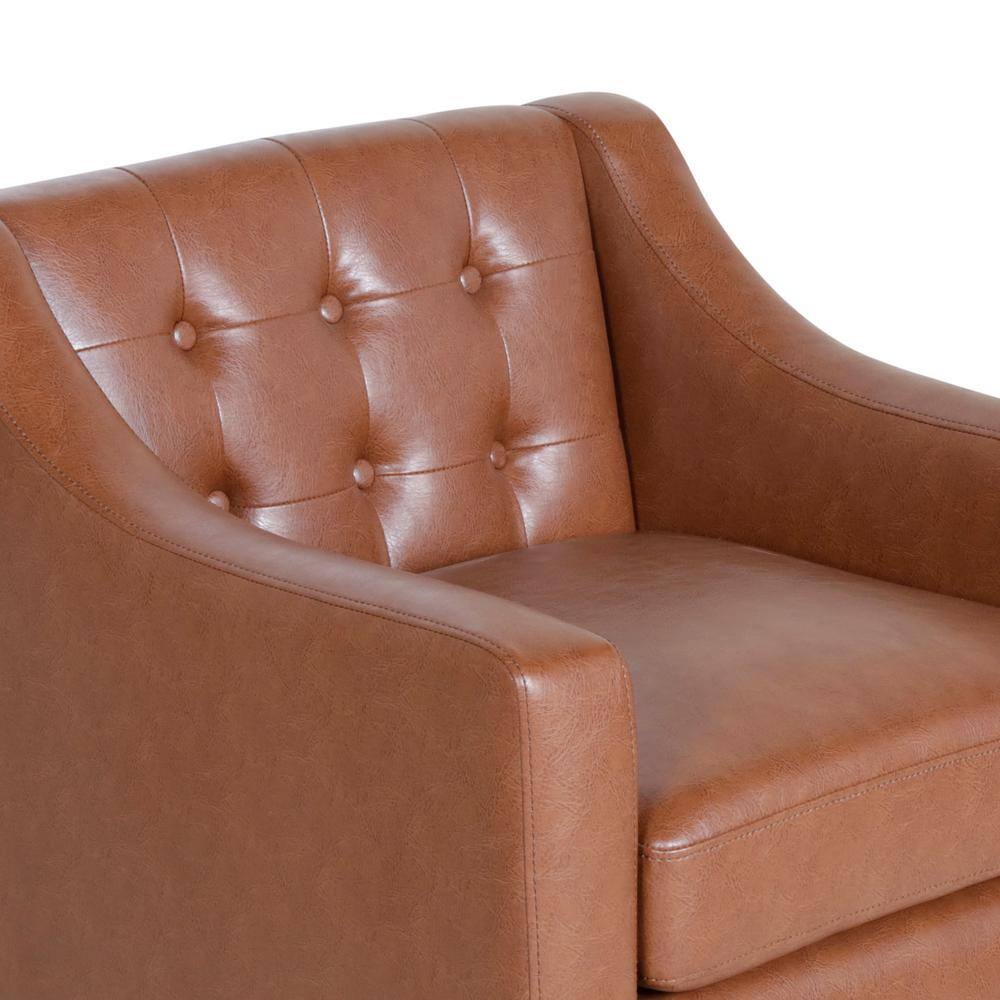 Espresso and Cognac Brown Faux Leather Accent Chair with Tufted Detail