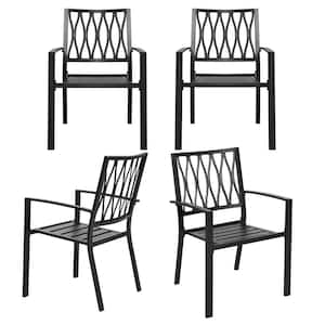 Stackable Metal Outdoor Dining Chair in Black (4-Pack)