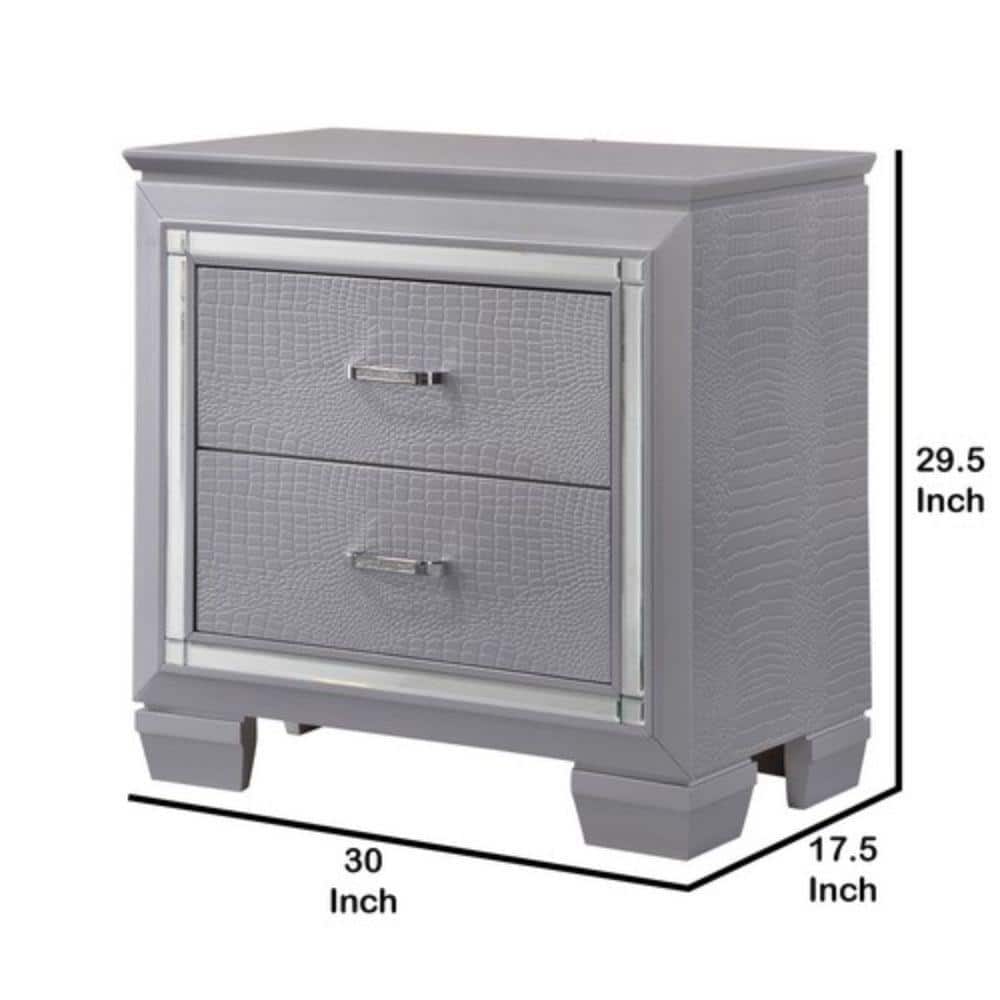 Lillian Textured Gray 2-Drawer Nightstand with Mirror Accents