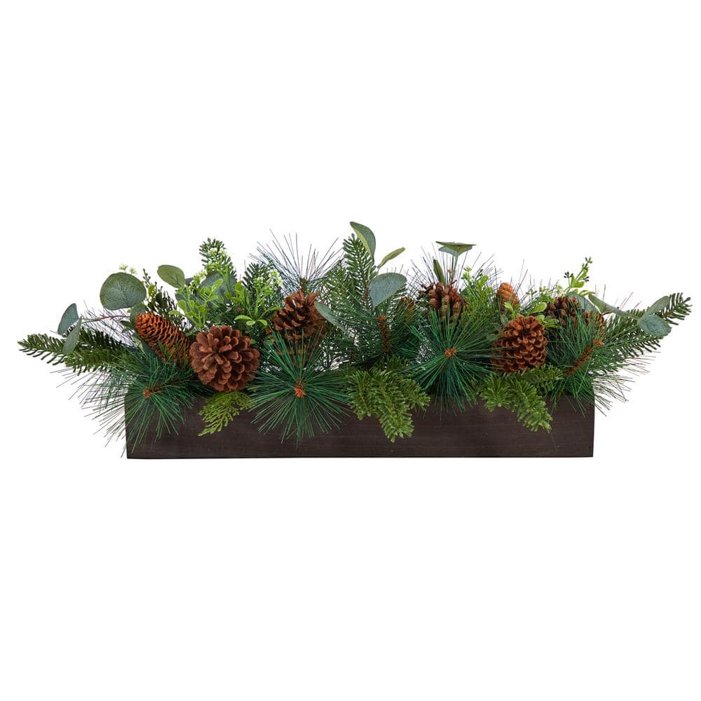 Nearly Natural 30 in. Unlit Evergreen Pine and Pine Cone Artificial ...