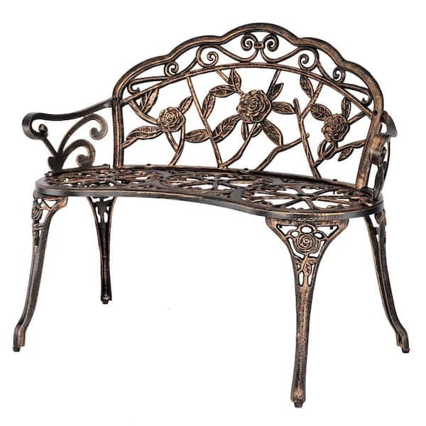 38.5 in. Cast Aluminum Rose Bench-Outdoor Courtyard Patio Seating, Rust Resistant and Easy Assembly