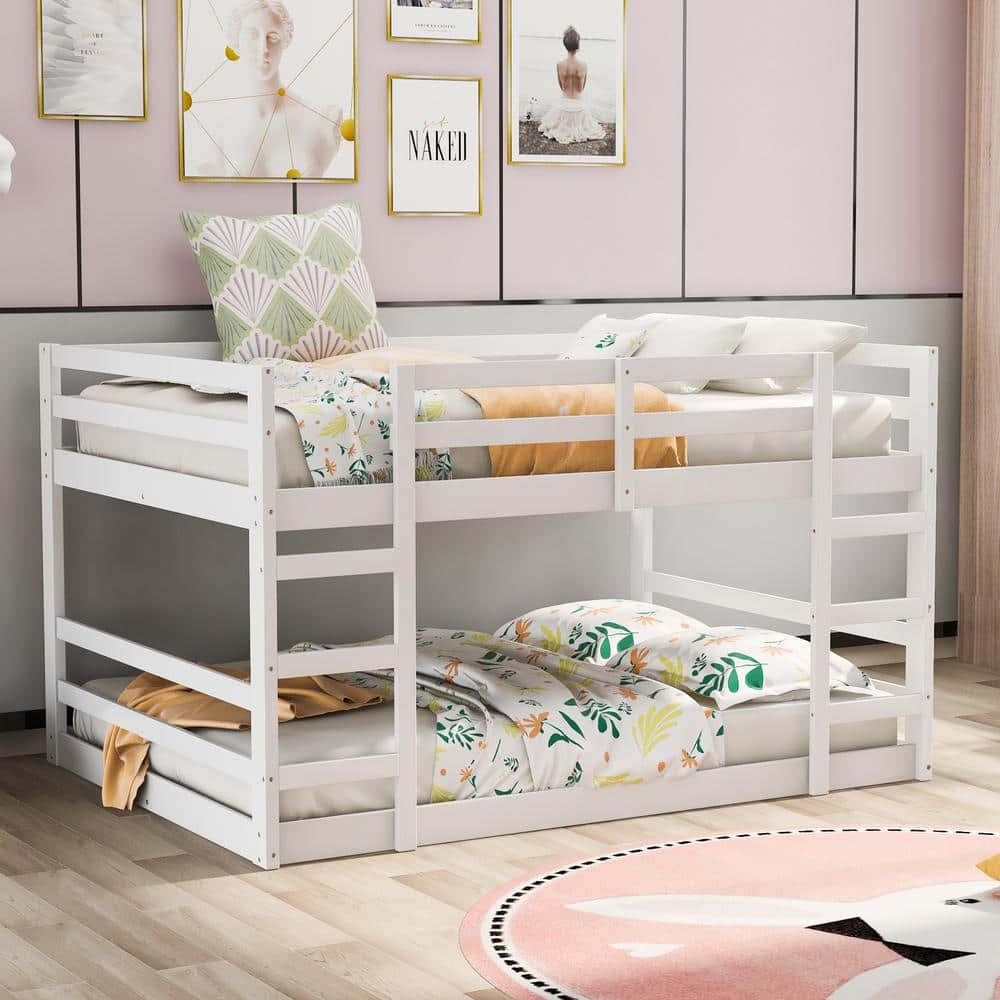 Harper & Bright Designs White Full over Full Wood Bunk Bed with 2 ...
